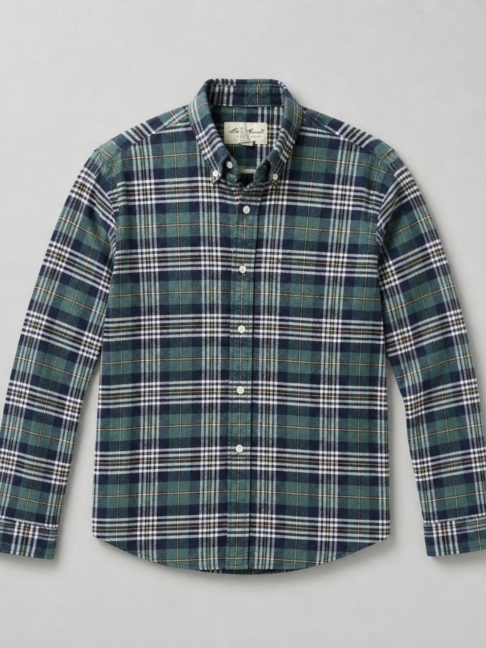 Eddie Bauer Blue and Yellow Plaid Button-Down Shirt